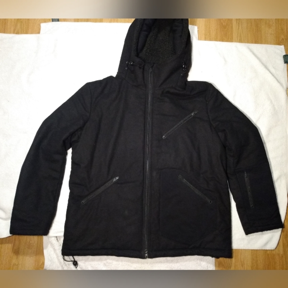 Y-3 Adidas Japan Heavy Wool Blend Lined Deep Pile Fleece Hoodie Winter Jacket XL - Picture 2 of 14
